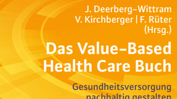 Titel und Autoren des Value Based Healthcare Buches auf einem orange gefärbten Cover