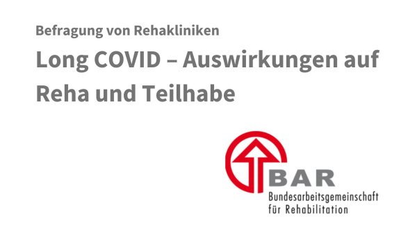 Logo der Bundesarbeitsgemeinschaft für Rehabiliation mit Schriftzug: "Befragung zu Long COVID"