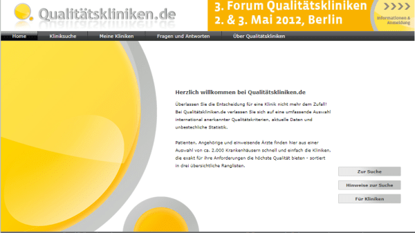 Homepage von Qualitätskliniken.de Screenshot 2012
