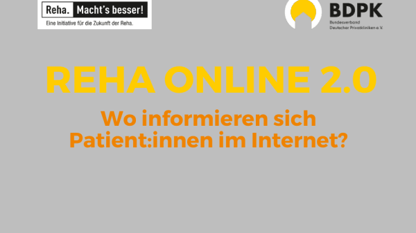 Folie mit Schriftzug: "Reha Online 2.0: Wo informieren sich Patient:innen im Internet?"