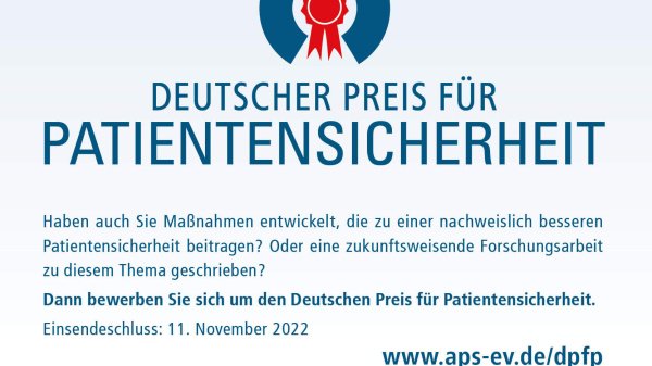 Darstellung einer Ausschreibung zum Deutschen Preis für Patientensicherheit.