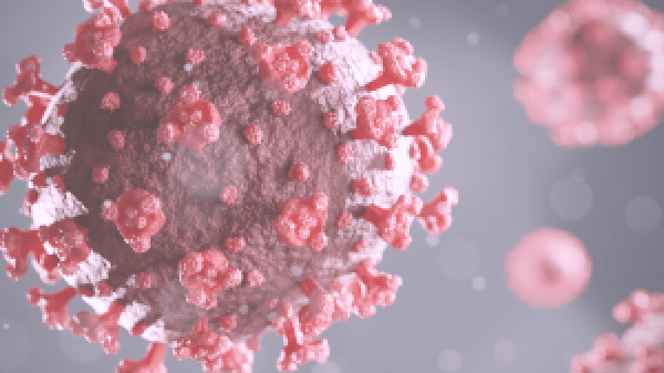 Rotes Corona-Virus vor grauem Hintergrund