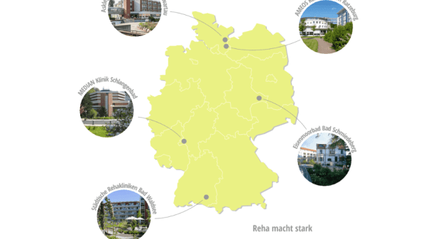 Darstellung Deutschlandkarte mit eingetragenen Endometriosezentren und ihren Standort.