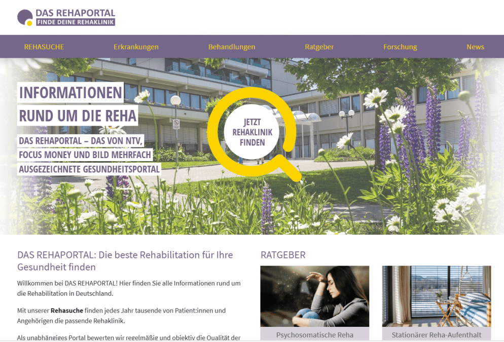 Screenshot der Homepage von DAS REHAPORTAL