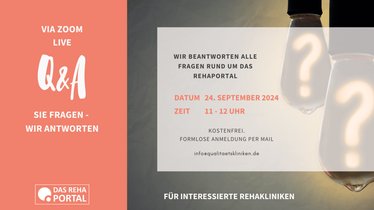 Flyer mit Daten zum nächsten Q&A von DAS REHAPORTAL