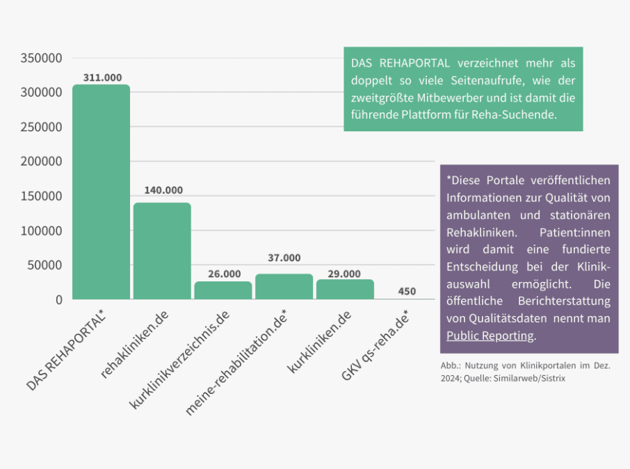 Säulendiagramm zeigt Zugriffszahlen auf Public Reporting Portale im Dezember 2024 im Vergleich